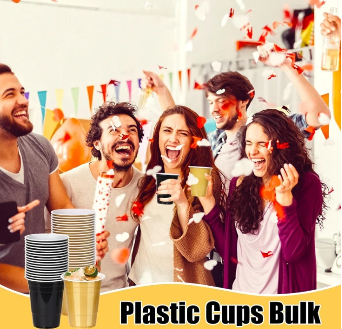 50PCS 16 Oz Plastic Graduation Cups - Black and Gold Disposable Party Cups - Image 4 of 4