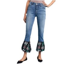 Anthropologie Jeans 26 Pilcro Boyfriend Flare Embroidered Crop Stretch Denim EUC