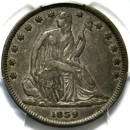 🥶🇺🇸🪨🗽😍🦅PCGS XF40 1839 WITH DRAPERY SEATED LIBERTY HALF DOLLAR