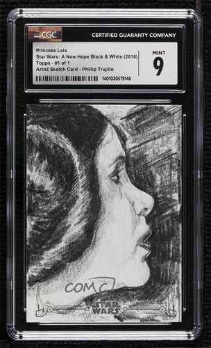 2018 Star Wars Black and White 1/1 Phillip Trujillo CGC 9 Mint Auto Sketch p1l