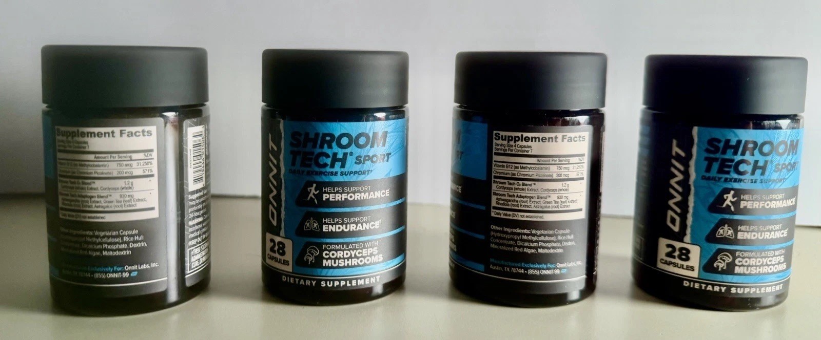 4 bottles - onnit shroom tech sport daily exercise dietary supplement capsules