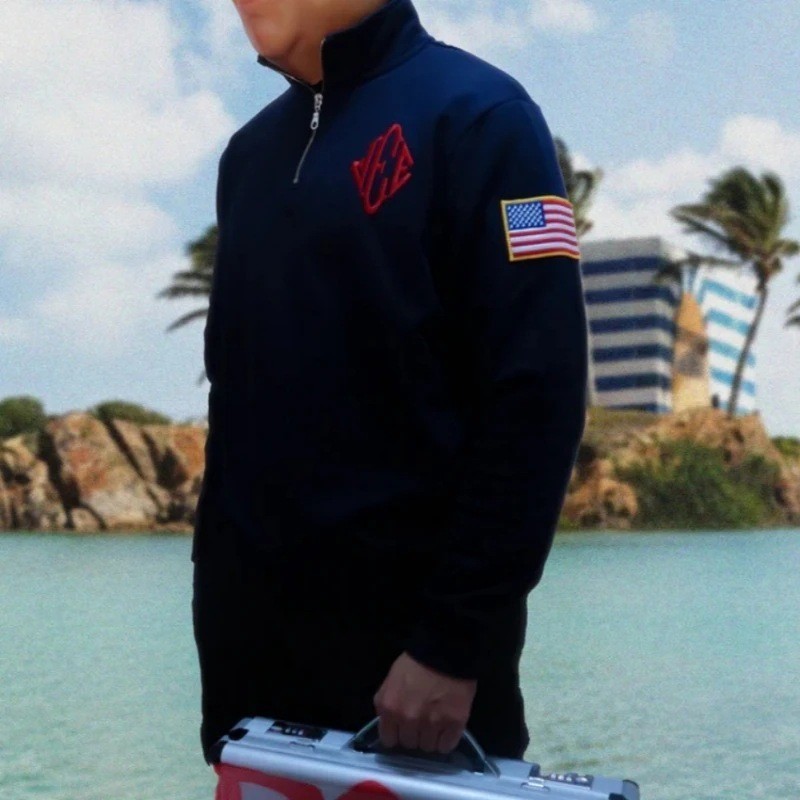 New Y2K Retro Quarterzip Pullover Hoodie JEE Embroidery Pattern