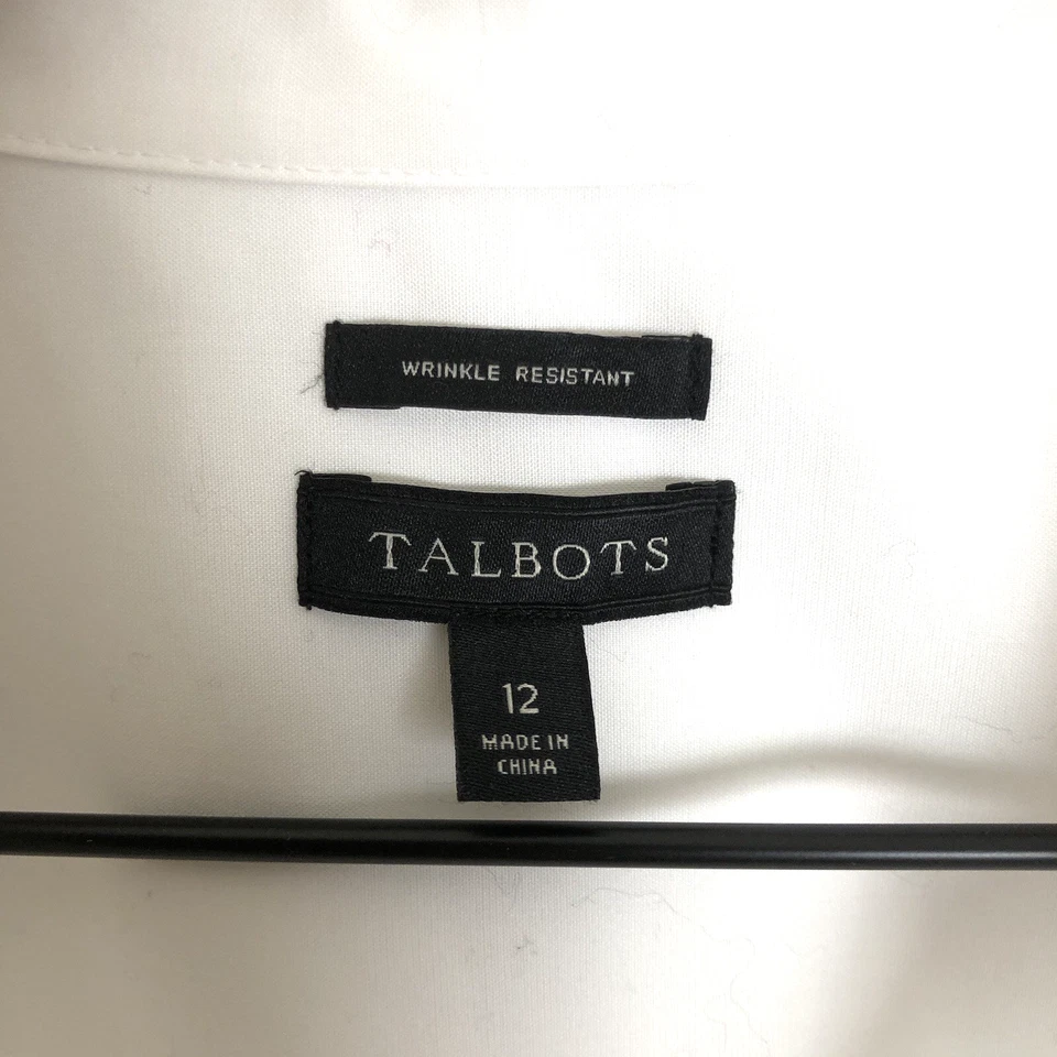 Blusa para mujer TALBOTS resistente a las arrugas talla 12 blanca joya botón algodón top Foto 3 de 4
