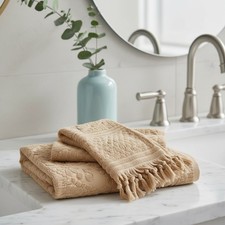 Asciugamani lusso 20 nodi Set 1+1 Carrara Raffy Nocciola con frange