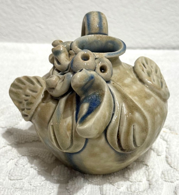 Vintage 3 1/2'' tall Amy Peraldo Rooster NC Pottery Gas Fired Face Jug 4'' W 2004