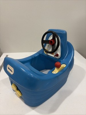 Vintage Little Tikes Blue Little Tug Boat w/ Wheel And Throttle