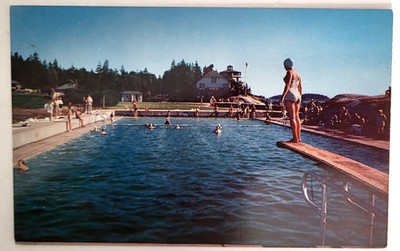 VTG 1960s SEBASCO ESTATES ME PC Advertising SEBASCO LODGE & COTTAGES Huge Pool
