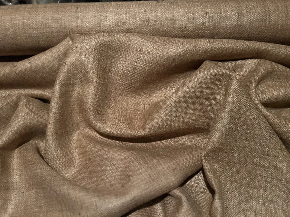Tobacco Color woven burlap 100% Raw Silk Fabric, 54" Wide, By Th Yard (WT-242) - Image 2 of 3