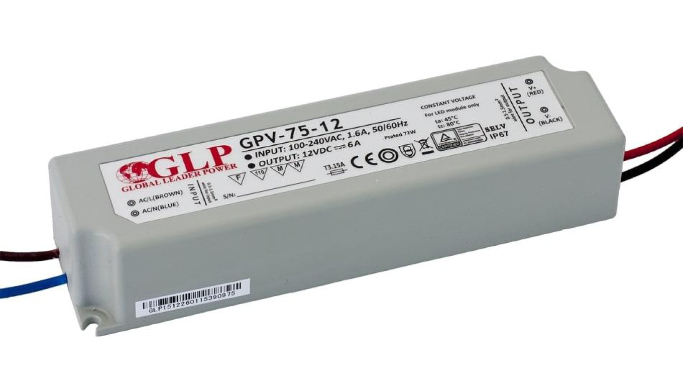 Power supply for LED GPV 12V/6A, CV, non-PFC, IP67 plastic case /T2UK