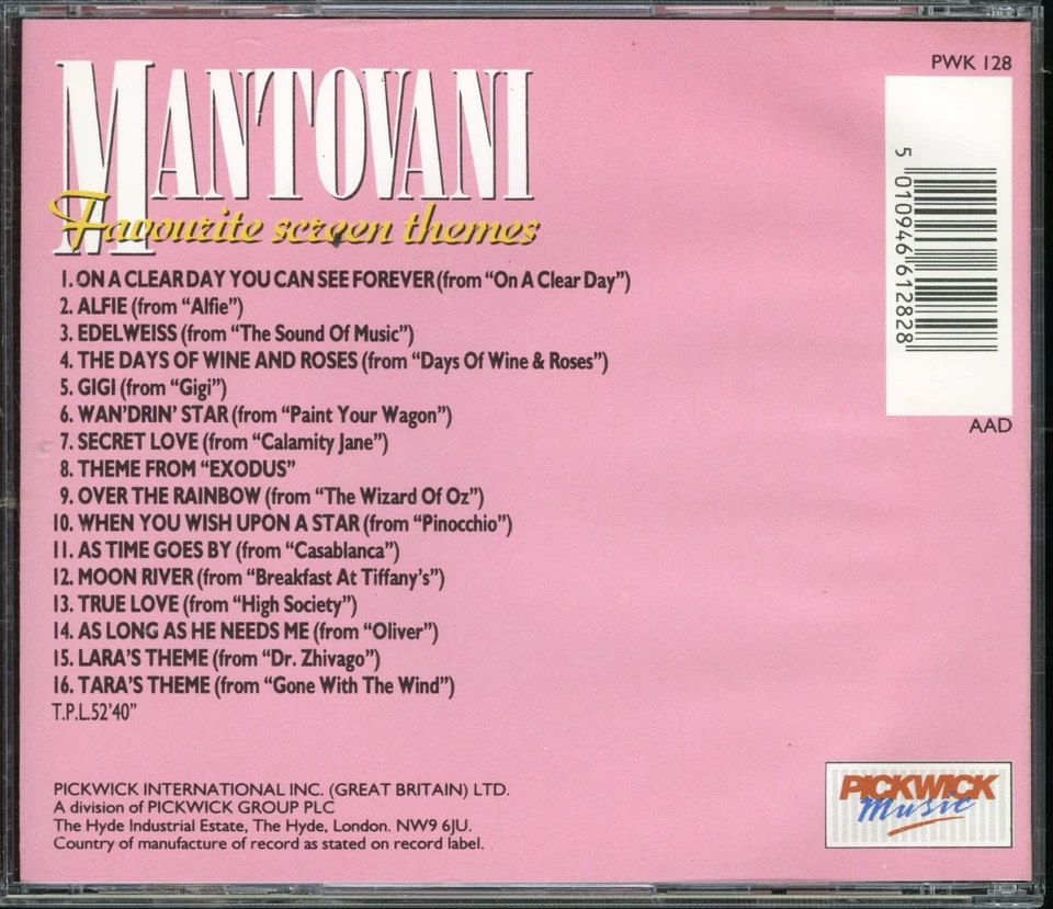 MANTOVANI ORCHESTRA - Favourite Screen Themes CD [MINT] - Image 2 of 4