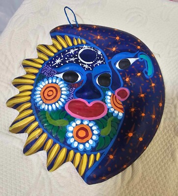 Sun And Moon Face Eclipse Mexican Wall Hanging Multicolored Ceramic- READ