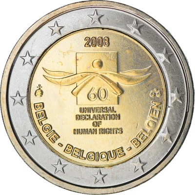 [#372009] Belgique, 2 Euro, Déclaration des Droits de l'Homme, 2008, Bruxelles,  - Photo 1/2