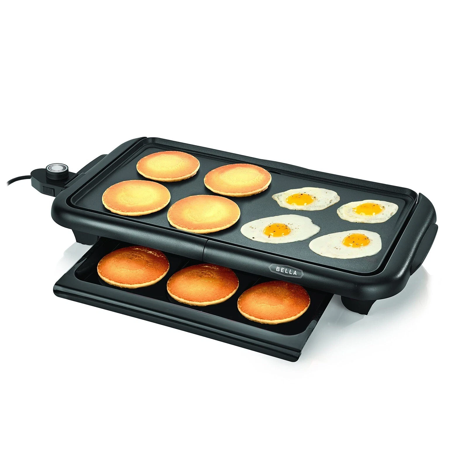 BELLA Electric Griddle w Warming Tray, Make 8 Pancakes or Eggs At Once, Fry Flip