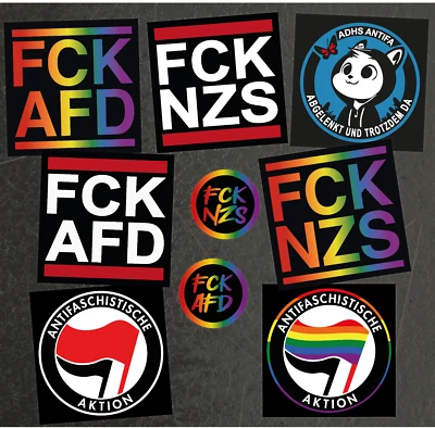 MARKENLOS 180x FCK NZS+AFD Regenbogen-Sticker Set I No Nazis I Aufkleber Gegen Rechts AFA