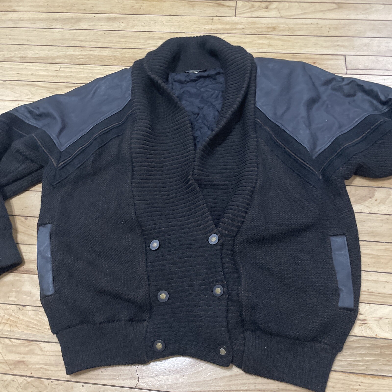 BARCELINO Leather Patchwork Cardigan Jacket Men 5… - image 4