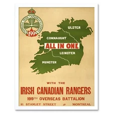 Propaganda War Wwi Canada Irish Ranger Map Ireland Enlist 12X16 Framed Art Print