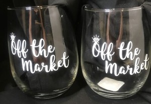 Set of 2 Stemless Wine or Beer Glasses Bride Groom Bachelorette Off the Market