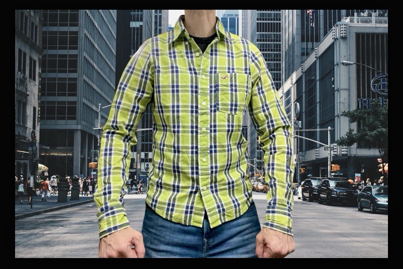 Hollister Flannel Shirt Mens Plaid Size Large Yellow Blue Button up Long Sleeve-image