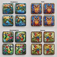 Set of 4 Coasters - Stain Glass Style Birds - 12 Different Designs