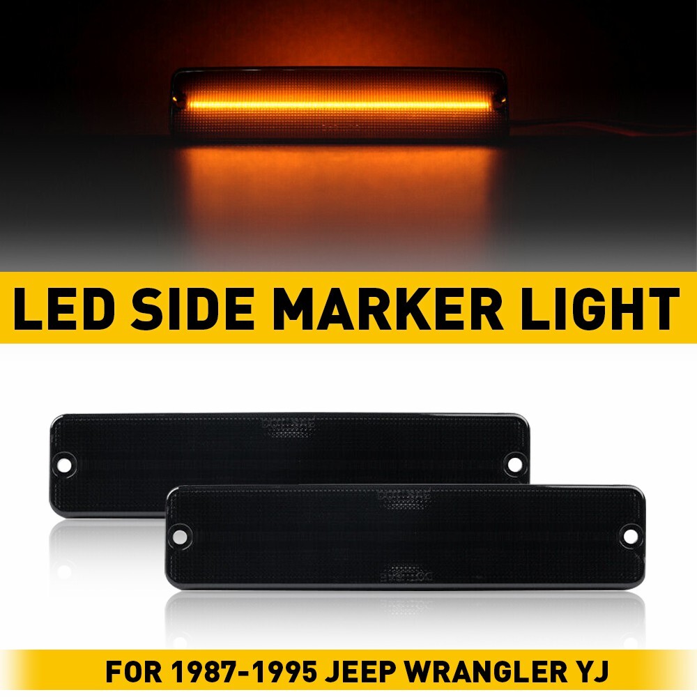 Smoked LED Fender Bumper Side Marker Lights for Jeep Wrangler YJ 1987-1995