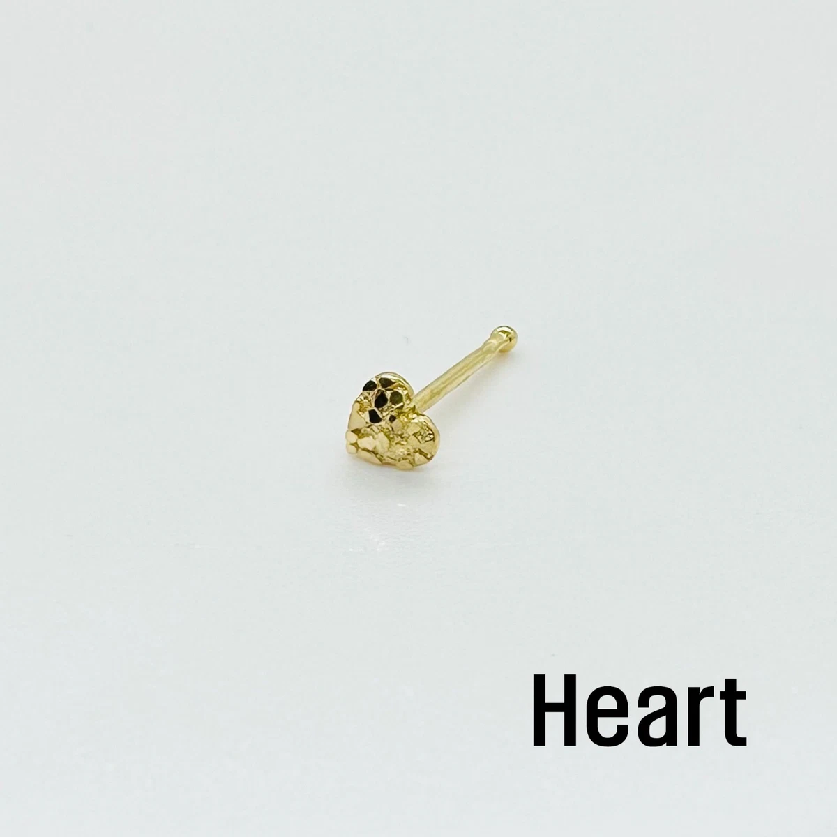 14k Solid Gold Nugget Heart Round Circle Ball End Stud Nose Ring
