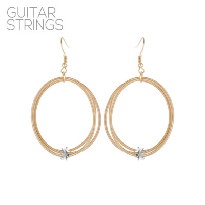 Guitar String Star Charm Earrings in Silver or Gold (1.75x2.5in)