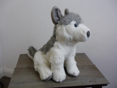 Colchester Zoo grau & weiß blauäugiger Husky Welpe Hund wilder Wolf weiches Plüschtier *
