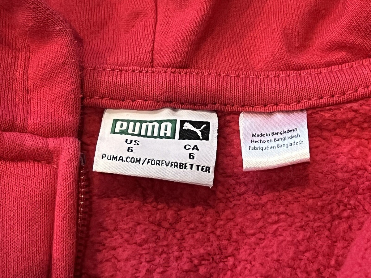 Puma Pink White Zip 2 Pocket Girls 6 Sparkle Logo Fleece Hoodie