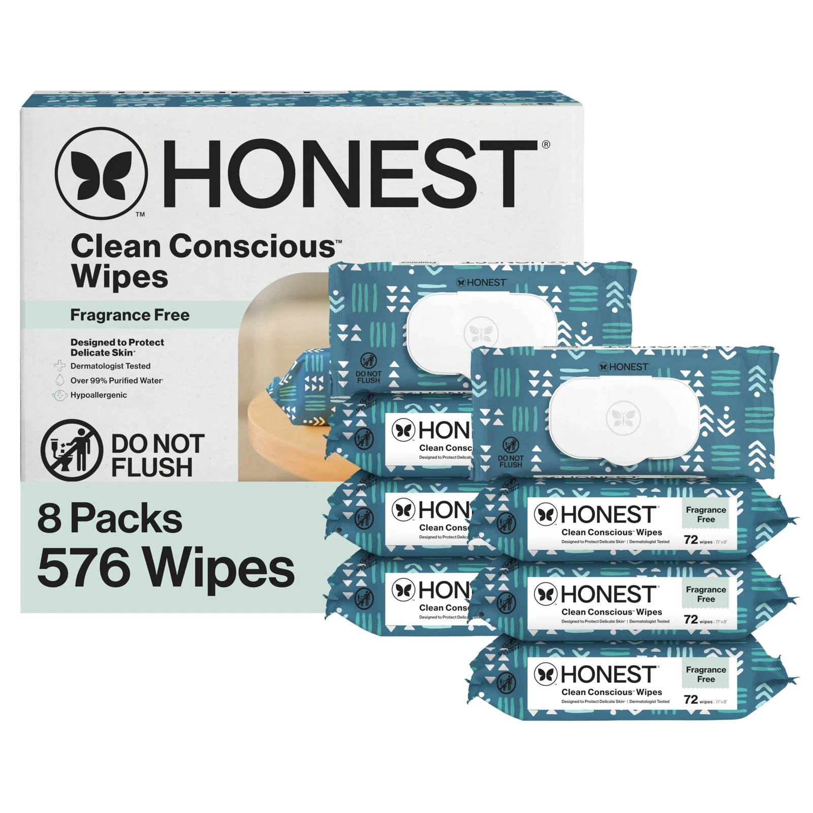 The Honest Company Hypoallergenic 72 Count (Pack of 8), Balance Blues