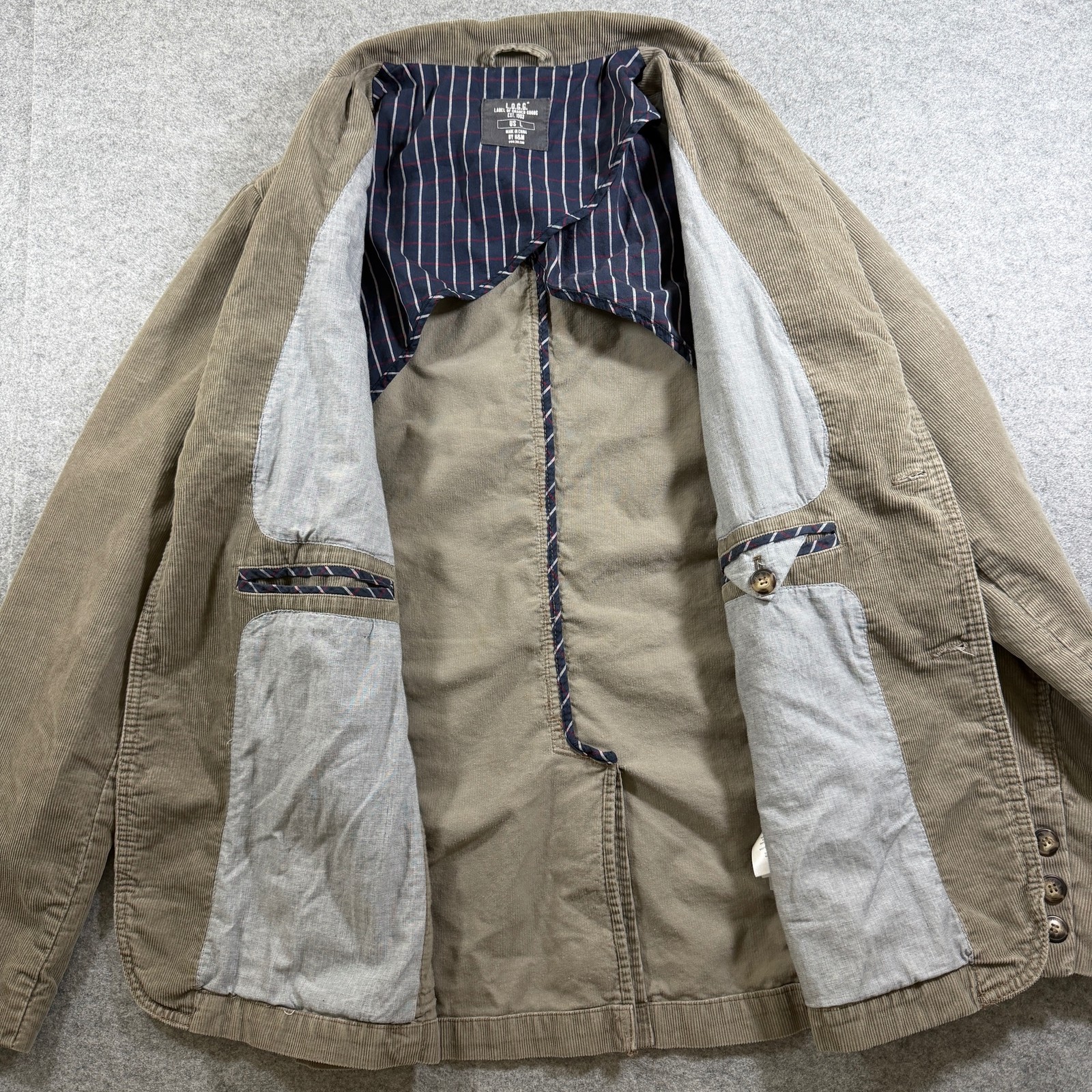 LOGG By H&M Corduroy Blazer Mens L Khaki Tan Two Button Cotton Tailored thumbnail 3
