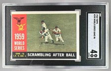 9024 1959 World Series Game #6 - Scrambling After Ball WS 1960 Topps #390 SGC 4