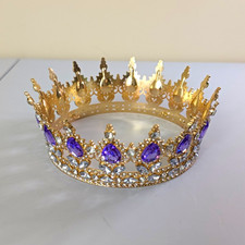 Gold Tone Crown Tiara Purple Rhinestones Princess Theme Women One Size B20