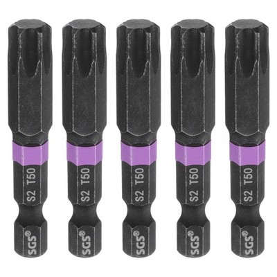 5 Stück T50 Torx Schraubendreherbit 1/4'' Sechskantschaft 5 cm für Magnetisch