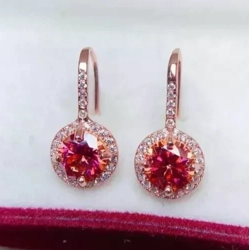 4.00 Ct Certified Pink Diamond Solitaire Earrings, Great Sparkle & Bling-VIDEO - Image 2 of 4