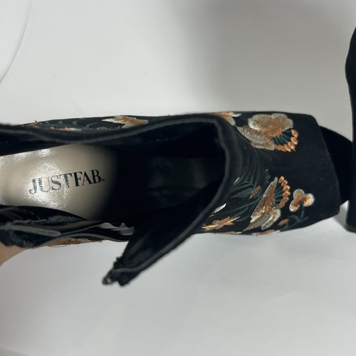 JustFab Bianka Zip Ankle Booties Heel Black Orange Embroidered Floral Womens 6.5 - Picture 13 of 14