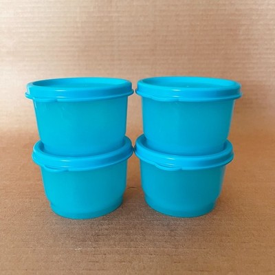 Tupperware Snack Cups - Set of 4 - Small 4 oz. Containers #4914 #4922 Blue Aqua