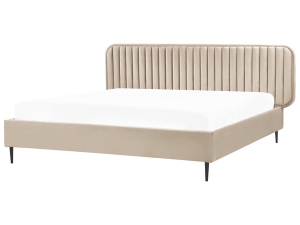 Polsterbett Samt Beige Taupe Gesteppt Lattenrost 180X200 Cm Hohes Kopfteil Brin-image