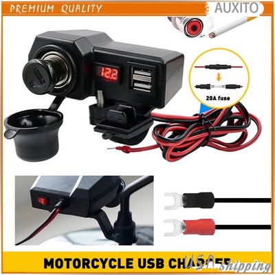 Motorcycle Waterproof Phone USB Power Charger Voltmeter Cigarette Lighter Socket