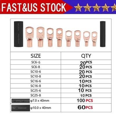 280PCS Car Copper Lug Ring Terminals Cable Electrical Wire Crimp Connectors USA