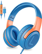 USB-C Kids Headphones with Mic - 85/94Db Volume Limiter, Foldable Wired Toddler