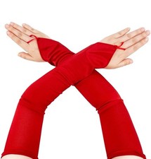 Fingerless Long Glove 1920s Satin Stretchy Elbow Length Opera Party Gloves, Red