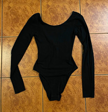 H M Basic Women's Black Solid One Piece Bodysuit Long Sleeve Scoop Neck S