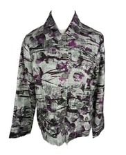 chicos Wms Sz 1 Multi Color Metallic 100 Linen Lt Weight Jacket B28