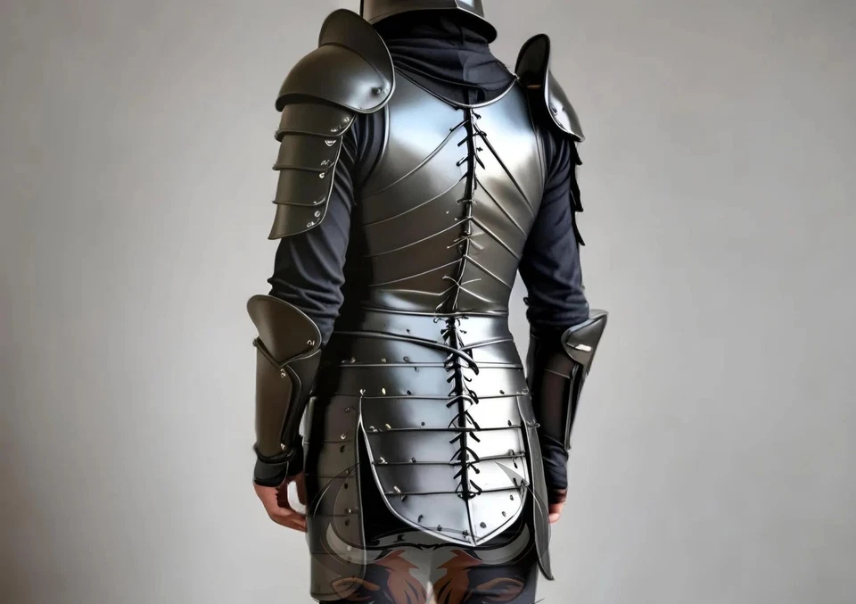 Armadura de cuero de caballero negro - Cosplay medieval hecho a mano y traje de batalla LARP Foto 2 de 2