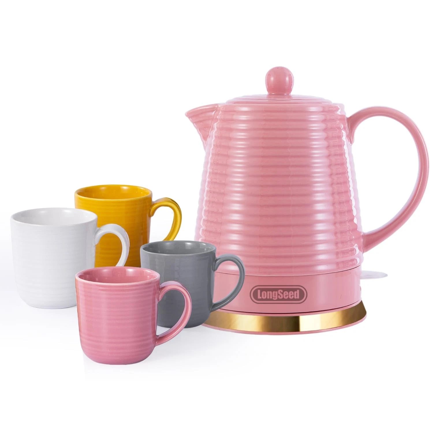 1.2 Liters Ceramic Electric Kettle with Infuser & Mug Set,1000W Fast Boil Wat...