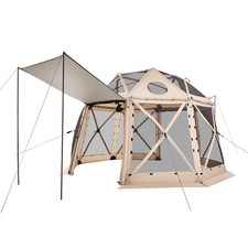 Pop-up 12x12ft screen house, 13-sided geodesic, ventilated, beige