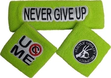 John Cena 3pc Neon Cotton Green Headband Wristbands Set