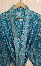 Pure Silk Blue and White kimono Long Robe Gown Woman Silk Kimono KMO5548