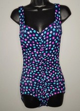 Vtg Maxine Of Hollywood Rushed Front Dot One Piece Swimsuit 10 Made In USA