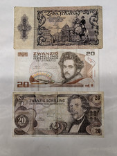 3 bank notes from Austria : 1950 10 Schillings ,  1967 + 1986 20 Schillings